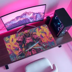 Pink Samurai Mech MTG Playmat - Dual Katana Graffiti Robot Mat - Image 4