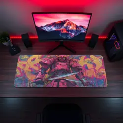 Pink Samurai Mech MTG Playmat - Dual Katana Graffiti Robot Mat - Image 5