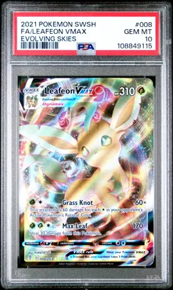 2021 POKEMON SWORD & SHIELD EVOLVING SKIES #008 FULL ART/LEAFEON VMAX PSA 10 - Image 1