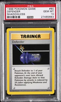 1999 POKEMON BASE SET SHADOWLESS #80 DEFENDER PSA 10 - Image 1