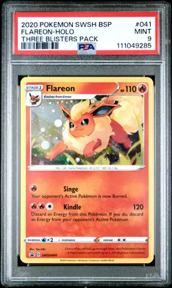 2020 POKEMON SWSH BLACK STAR PROMO THREE BLISTERS PACK #041 FLAREON-HOLO PSA 9 - Image 1