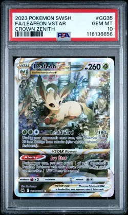 2023 POKEMON SWORD & SHIELD CROWN ZENITH #GG35 FULL ART/LEAFEON VSTAR PSA 10 - Image 1