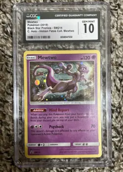CGC 10 GEM MINT Mewtwo SM214 Black Star Promo Pokemon Hidden Fates Pin Holo Rare - Image 1