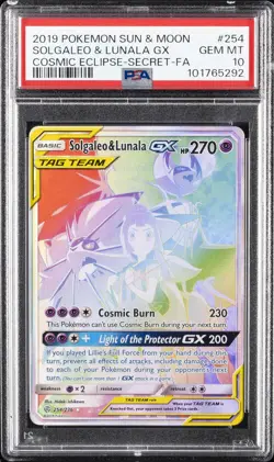 2019 POKEMON SUN & MOON COSMIC ECLIPSE #254 FULL ART/SOLGALEO & LUNALA GX PSA 10 - Image 1