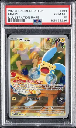 2023 POKEMON PAR EN-PARADOX RIFT ILLUSTRATION RARE #194 MINUN PSA 10 - Image 1