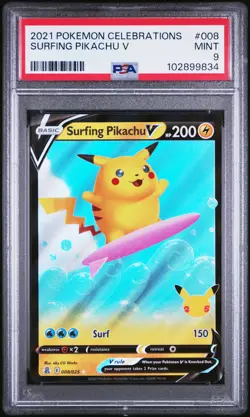 2021 POKEMON CELEBRATIONS #008 SURFING PIKACHU V PSA 9 - Image 1