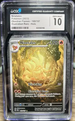 CGC 10 GEM MINT Pokemon Ninetales 199/197 Obsidian Flames Illustration Rare - Image 1