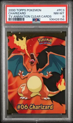 2000 TOPPS POKEMON TV ANIMATION CLEAR CARDS #PC3 CHARIZARD PSA 8 - Image 1