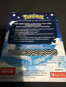 Pokemon Scarlet And Violet Code Shiny Koraidon or Miraidon UNSCRATCHED BRAND NEW - Image 2