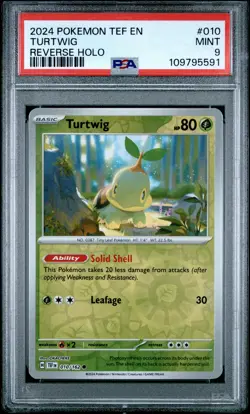 2024 POKEMON TEF EN-TEMPORAL FORCES REVERSE HOLO #010 TURTWIG PSA 9 - Image 1