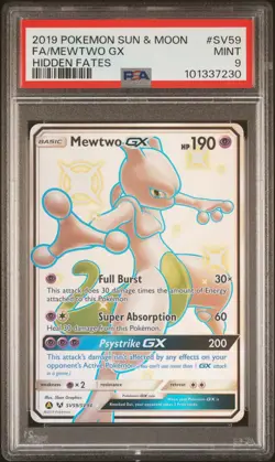 2019 POKEMON SUN & MOON HIDDEN FATES #SV59 FULL ART/MEWTWO GX PSA 9 - Image 1