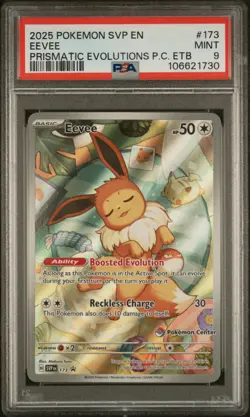 2025 POKEMON SVP PRISMATIC EVOLUTIONS POKEMON CENTER ETB PROMO #173 EEVEE PSA 9 - Image 1