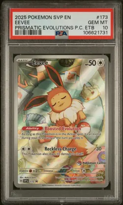 2025 POKEMON SVP PRISMATIC EVOLUTIONS POKEMON CENTER ETB PROMO #173 EEVEE PSA 10 - Image 1