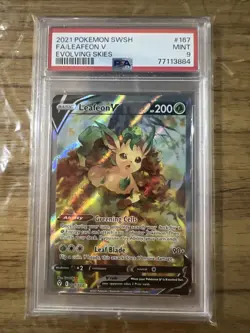 2021 POKEMON CARD SWORD & SHIELD EVOLVING SKIES ALT ART LEAFEON V 167/203 PSA 9 - Image 1