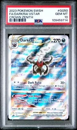 2023 POKEMON SWORD & SHIELD CROWN ZENITH #GG50 FULL ART/DARKRAI VSTAR PSA 10 - Image 1