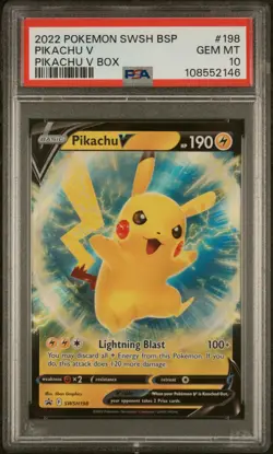 2022 POKEMON SWSH BLACK STAR PROMO PIKACHU V BOX #198 PIKACHU V PSA 10 - Image 1