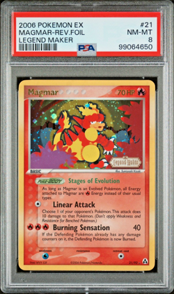 2006 POKEMON EX LEGEND MAKER 21 MAGMAR-REVERSE FOIL PSA 8 NM-MT - Image 1