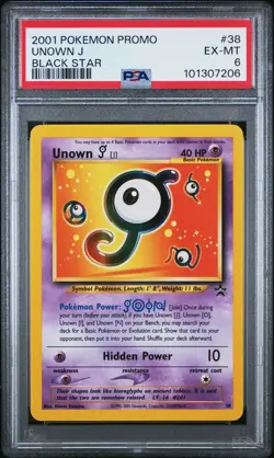 2001 Pokemon Black Star Promo Unown J #38 PSA 6 - Image 1