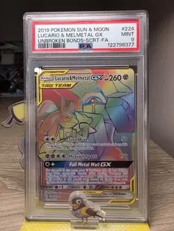 2019 POKEMON SUN & MOON UNBROKEN BONDS #224 FULL ART/LUCARIO & MELMETAL GX PSA 9 - Image 1