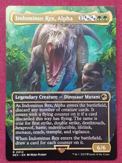 Magic The Gathering JURASSIC WORLD INDOMINUS REX ALPHA black/blue/green card MTG - Image 1