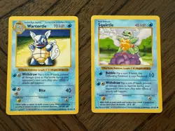 Shadowless vintage Squirtle (63/102) and Wartortle (41/102) Pokemon TCG cards - Image 1