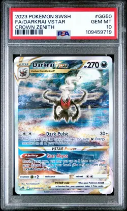 2023 POKEMON SWORD & SHIELD CROWN ZENITH #GG50 FULL ART/DARKRAI VSTAR PSA 10 - Image 1