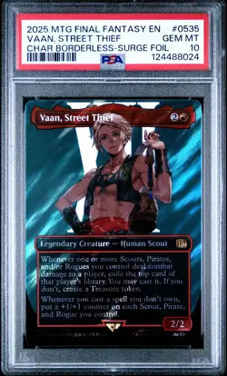 2025 MTG FINAL FANTASY CHARACTER BORDERLESS-SURGE FOIL VAAN, STREET THIEF PSA 10 - Image 1