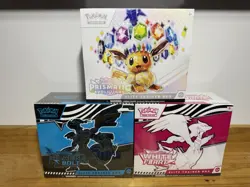 Pokemon Black Bolt White Flare Prismatic Evolutions ETB Elite Trainer Box Lot X3 - Image 1