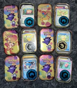 Lot Of 6 Pokemon Mini Tins Opened Various Loose Cards Misc Design X6 - Image 1