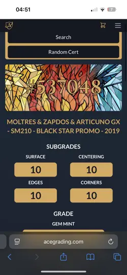Pokemon Moltres & Zapdos & Articuno GX SM210 Black Star Promo ACE 10 Perfect Sub - Image 3