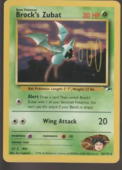 Pokemon TCG Brock's Zubat Gym Heroes Unlimited 24/132 Regular Rare LP WOTC. - Image 1