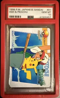 1998 Pokemon Japanese Bandai #81 Ash & Pikachu Carddass Vending PSA 10 - Image 1