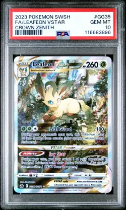 2023 POKEMON SWORD & SHIELD CROWN ZENITH #GG35 FULL ART/LEAFEON VSTAR PSA 10 - Image 1