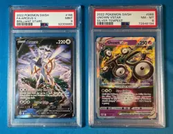 👀 2022 ARCEUS V PSA 9 Pokemon Brilliant Stars Holo 166 + Unown VStar PSA 8 Lot - Image 1