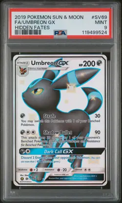 2019 POKEMON SUN & MOON HIDDEN FATES #SV69 FULL ART/UMBREON GX PSA 9 - Image 1