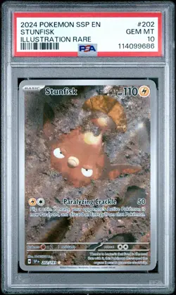 2024 POKEMON SSP EN-SURGING SPARKS ILLUSTRATION RARE #202 STUNFISK PSA 10 - Image 1