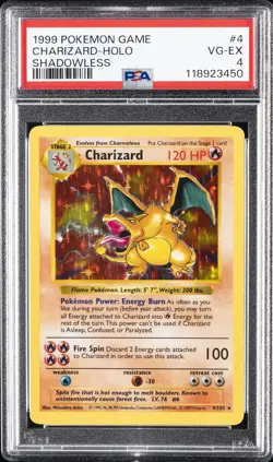 1999 POKEMON GAME SHADOWLESS #4 CHARIZARD-HOLO PSA 4 - Image 1