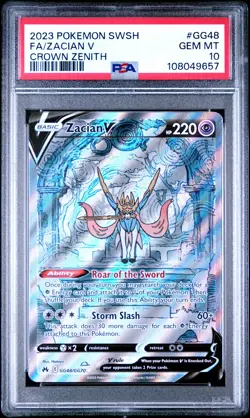 2023 POKEMON SWORD & SHIELD CROWN ZENITH #GG48 FULL ART/ZACIAN V PSA 10 - Image 1