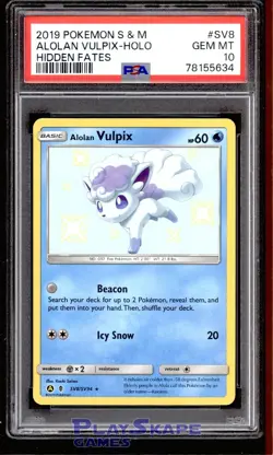 Pokemon Card PSA 10 Alolan Vulpix SV8/SV94 Hidden Fates Shiny Holo Rare 2019 - Image 1