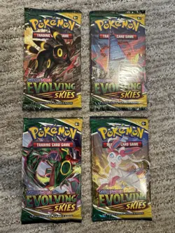Pokemon Evolving Skies Booster Packs Complete Art Set (4 Packs) FACTORY SEALED - Image 1