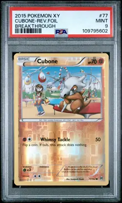 2015 POKEMON XY BREAKTHROUGH #77 CUBONE-REVERSE FOIL PSA 9 - Image 1