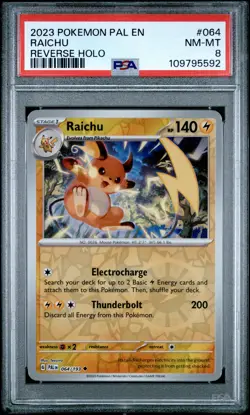 2023 POKEMON PAL EN-PALDEA EVOLVED REVERSE HOLO #064 RAICHU PSA 8 - Image 1