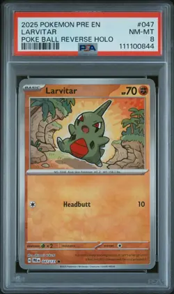 2025 Pokemon PRE EN Larvitar 047/131 Poke Ball Reverse Holo NM-MT PSA 8 - Image 1