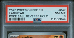 2025 Pokemon PRE EN Larvitar 047/131 Poke Ball Reverse Holo NM-MT PSA 8 - Image 2