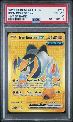 2024 POKEMON TEF EN-TEMPORAL FORCES HYPER RARE #217 IRON BOULDER EX PSA 8 - Image 1