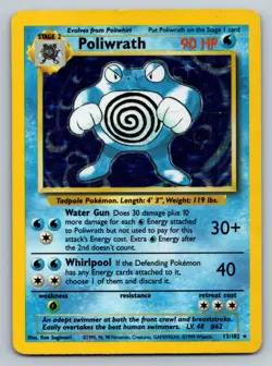 Pokemon TCG Poliwrath 13/102 Base Set Holo Rare Card Vintage WOTC Damaged - Image 1