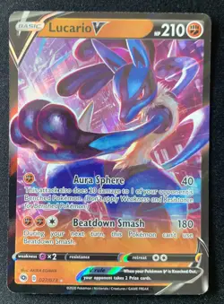 Lucario V 027/073 Champion's Path Ultra Rare Holo Pokemon TCG Card NM - Image 1