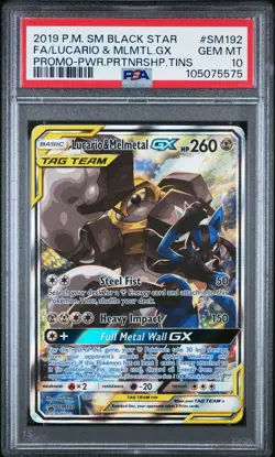 2019 POKEMON SM BLACK STAR PROMO #SM192 FULL ART/LUCARIO & MELMETAL GX PSA 10 - Image 1