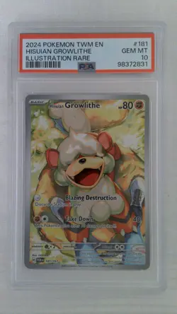 2024 POKEMON TWILIGHT MASQUERADE #181/167 HISUIAN GROWLITHE ILLUSTRATION PSA 10 - Image 1