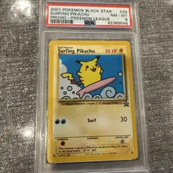 POKEMON 2001 League Black Star Promo SURFING PIKACHU #28 PSA 8 RARE 2 - Image 1